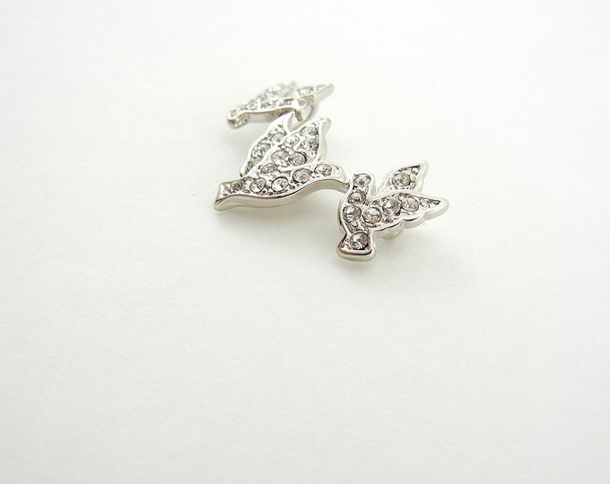 Double Link Silver-tone Rhinestone 3 Dove Pendant