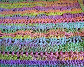 hand crochet afghan multi-color yarn close stitch pattern