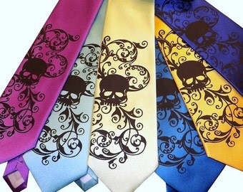 Mens skull tie necktie custom colors available print to order