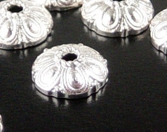 Silver Bead Cap 50 Shiny Silver Flower Victorian 10mm NF (1129cap10s1)xz