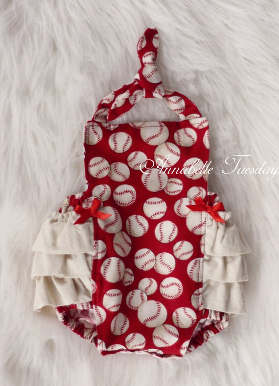 Baseball Ruffled Bottom Bubble Romper Baby Girl Baby Toddler