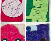 Christmas in July Sale Boy Felt quiet puzzle book-4 felt puzzles baseball, car, dinosuar, and train Felt Puzzle game party favors, school bu Il_170x135