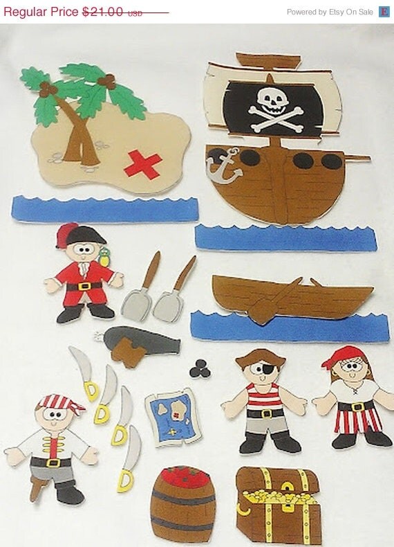EASTER SALE Pirate ship felt shapes set 21 pieces Educational homeschool Il_570xn
