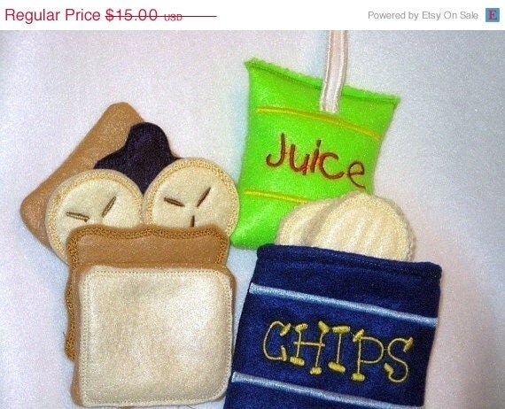 EASTER BASKET SALE Play food pretend food Peanut butter and jelly with banana sandwich plus chips and a juice box Perfect for play kitchen Il_570xn