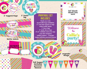Flip Flop Splash Birthday Party - DIY Printable Party Pack- Instant Download PDF File