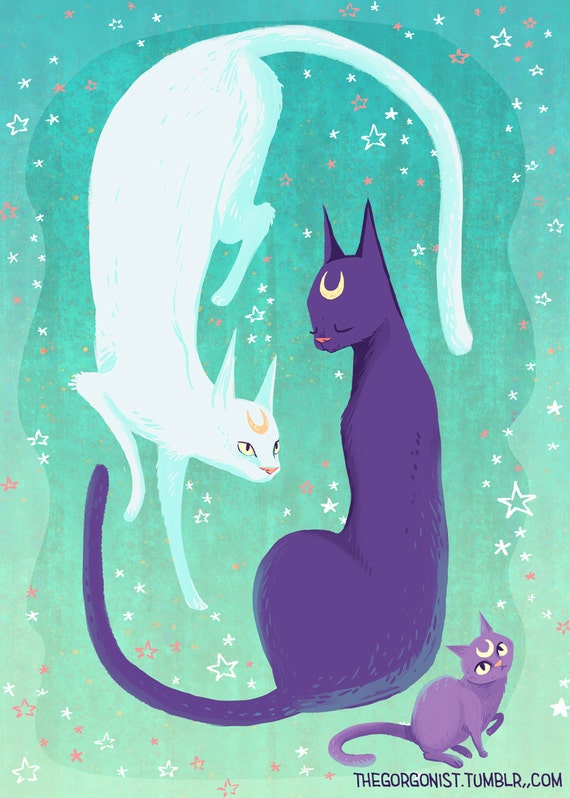 Celestial Cats 12x18 Print Poster Print | Sailor Moon Art, Sailor Moon