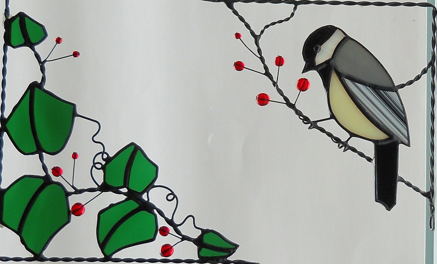 Chicadee / stained glass window corner / top right / gift