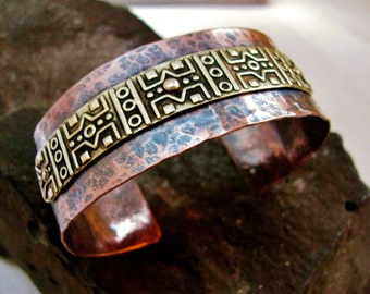Tribal Hammered Copper and Brass Layered Bracelet