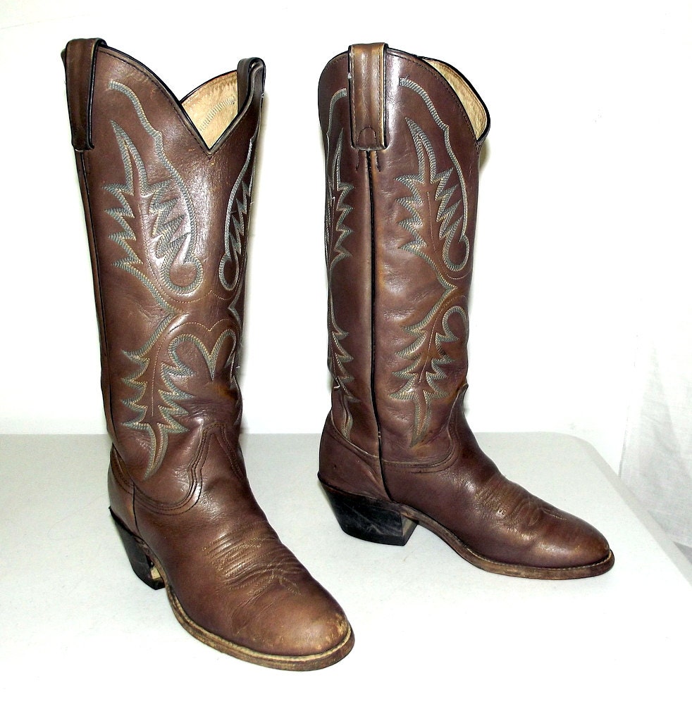 Taupe Brown and Blue Western Cowboy Boots womens size 5 M