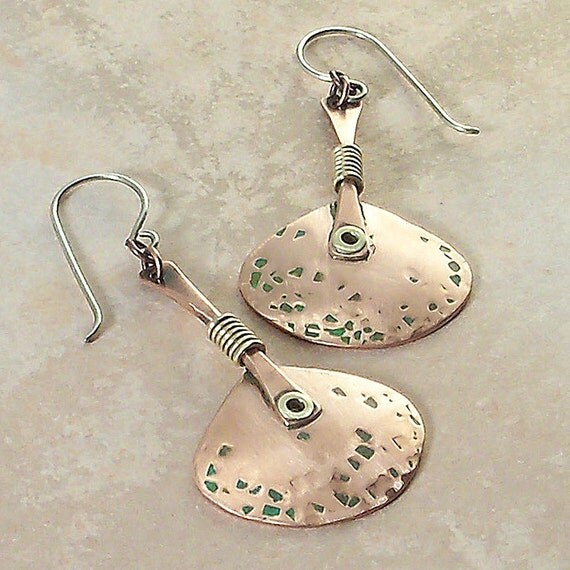 Wire Wrapped Jewelry Handmade Hammered Copper Dangle Earrings