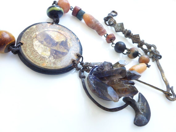 The Curse. Rustic Victorian tribal dark assemblage statement art necklace.