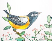 Items similar to Bird in nature, art for your wall, yellow grey print