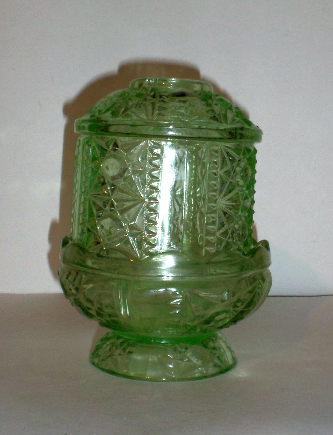 Vintage Candle Holder Green Depression Glass Green Cut