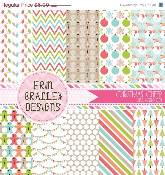 50% OFF SALE Holiday Digital Papers Personal and Commercial Use Christmas Cheer Il_570xn