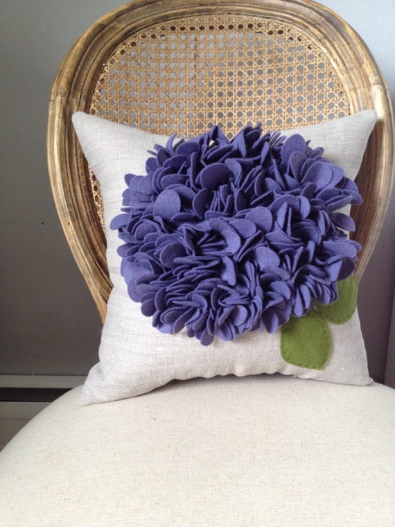 Purple Ruffle Flower Pillow in Eggplant Purple on Oatmeal