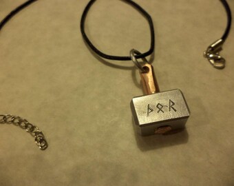 Thor's Hammer pendant, copper and aluminum Stamped with Elder Futhark Runes