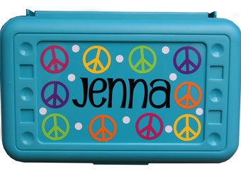 BACK TO SCHOOL - Personalized Pencil Box / Art Supply Box - Peace