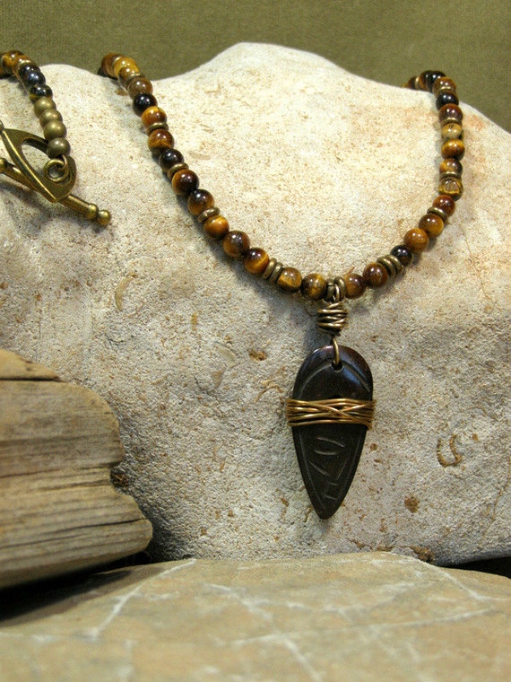 Mens Necklace Long Beaded Necklace Tiger Eye Gemstones Mens