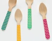 Classic Chevron - Zig Zag - 20 Wooden Ice Cream Spoons - Great Alternative To Plastic Utensils