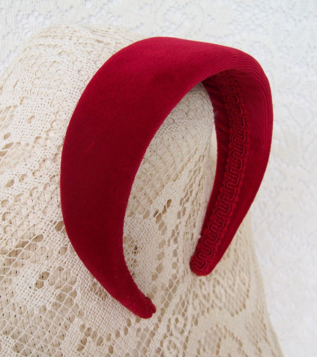 wide velvet headband red