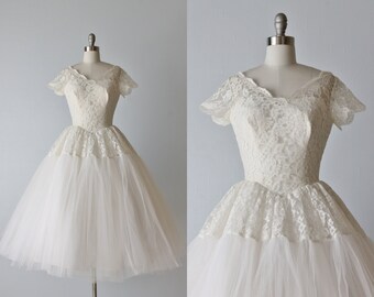 Tea Length Wedding Dress / 1950s Wedding Dress / 50s Lace Dress ...