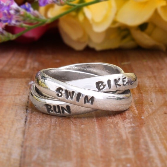 Runner's Ring Triple Band Hand Stamped Sterling Silver