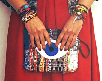 Evil Eye Purse. Boho Chic Wristlet. Small Kilimbag. Colorful Womens Gift. Hippie Bag. Gypsy Bag. Blue Eye. Kourelou Bag. Festival Bag