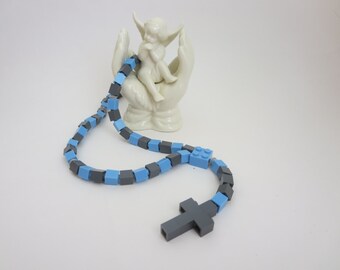 Catholic Rosary made of Lego Bricks - Light Blue and Dark Gray