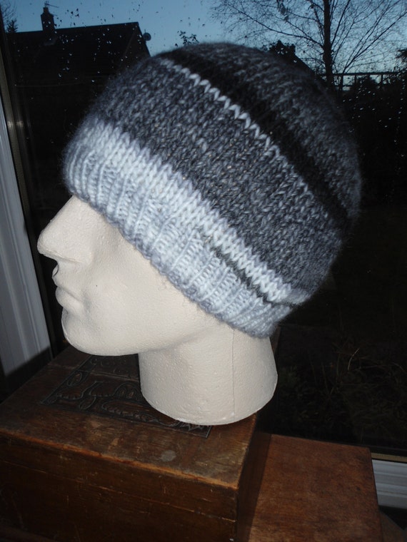 EXTRA LARGE XXL wool hat for men grey black white toque ear