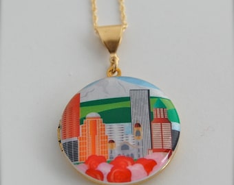 Portland Oregon Art Locket Necklace City of Roses