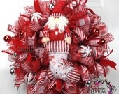 Deco Mesh CHRISTMAS Wreath For Door or Wall Red Red Silver White Santa Stocking Il_170x135
