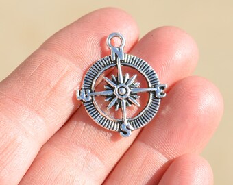 BULK 25 Silver Compass Charms SC1022
