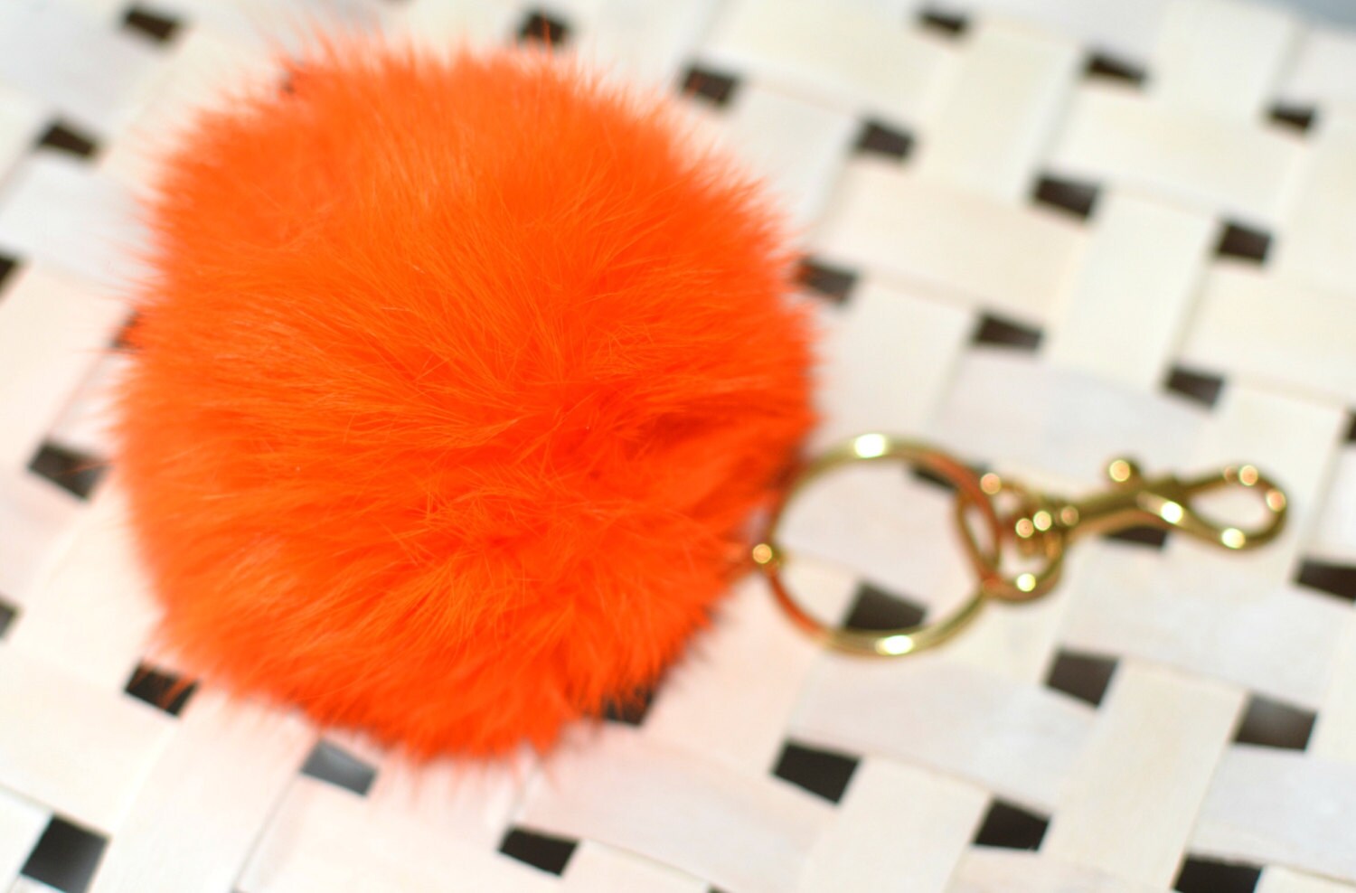 FUR POM POM Keychain orange pom pom orange fur by PetalleCreations