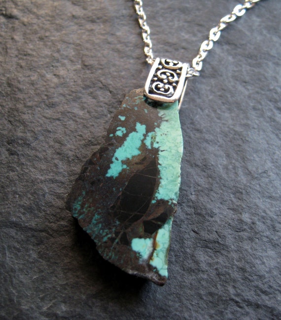 Natural Seafoam and Black Brown Turquoise Pendant Necklace