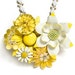 Yellow Daisy Flower Power Vintage Enameled Brooch Bead Style magazine Upcycled Statement Necklace White Pale yellow