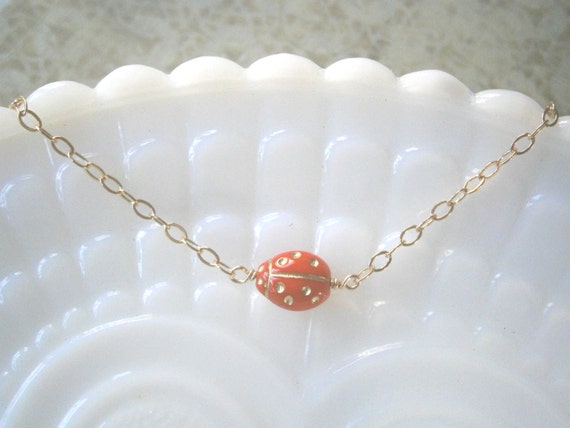 Tiny Red Ladybug Necklace, Gold Necklace, Minimalist Jewelry, Simple, Everyday by LisaDJewelry