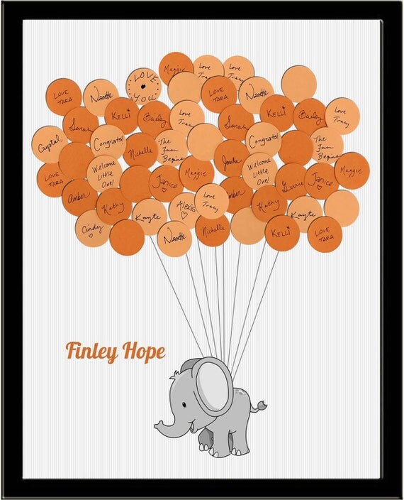 Baby Shower Guest Book Elephant with Balloons
