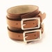 Rugged Brown Leather Cuff Bracelet Adjustable with Buckles Mens Womens