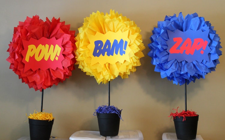 Superhero Tissue Paper Pompom Kit Pow Bam By Thelittlepartyshopny