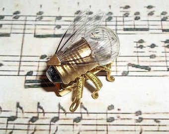 Steampunk brooch -Tiny Fly Lightbulb Brooch - OOAK Unique Steampunk Steam Punk Clockwork Jewelry