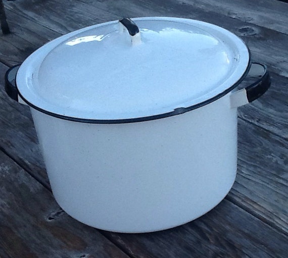 Large Vintage White Enamelware Stock Pot by ContemporaryVintage