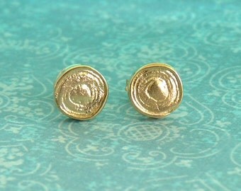 Gold Stud Earrings with a Spiral - Gold Studs - 18k Gold Plated - Stud Earings