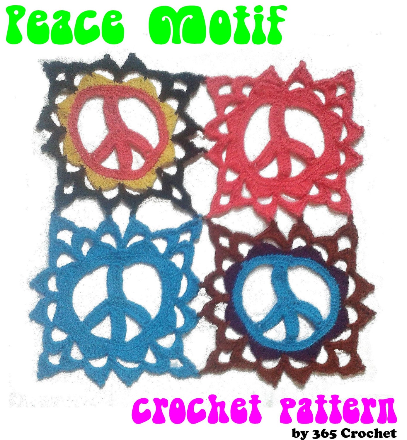 Peace Sign Square Motif Crochet Pattern PDF digital download