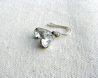 Glass Jewel Earrings Vintage Cut Gems Clear Diamond Tear Drop Estate Style Minimalist Modern Wedding Bridal Gift Jewelry Sparkly