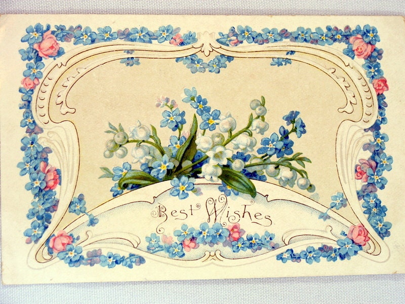 Vintage Postcard Art Nouveau Forget-me-nots by BestofbothWorlds