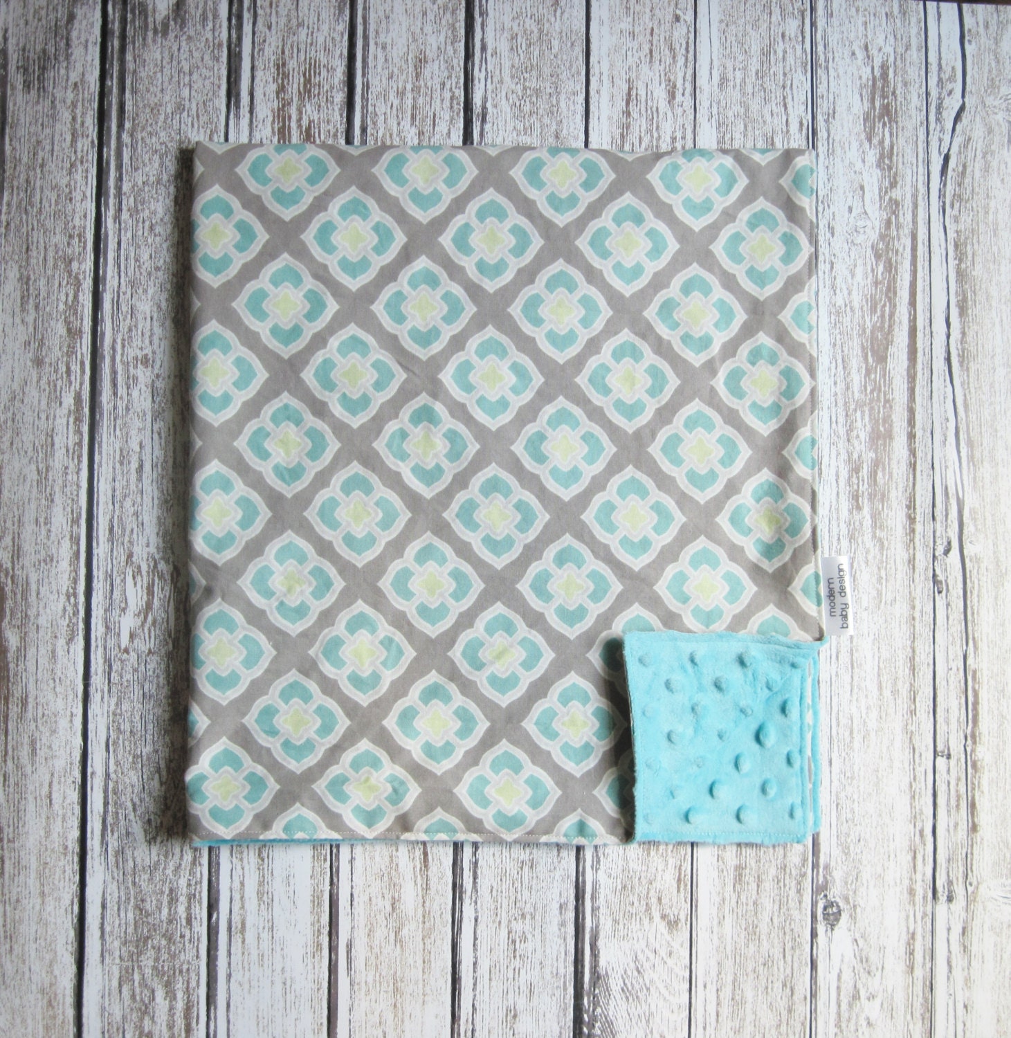 Gray and Aqua Geometric Baby Blanket with Aqua by ModernBabyDesign