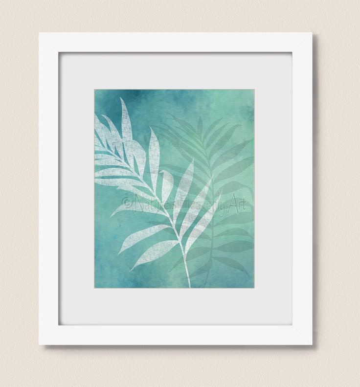 8 x 10 Palm Leaf Wall Art Tropical Print for Aqua Blue Beach
