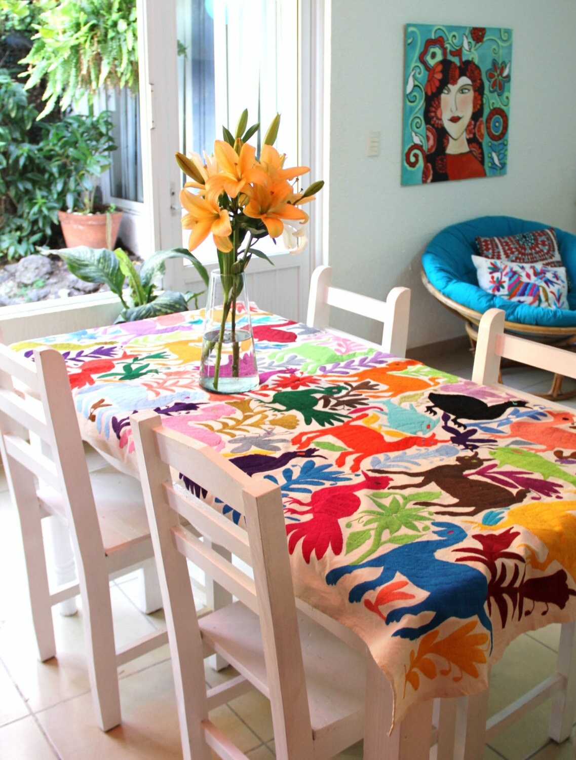 Multi Colored Table Cloth Otomi Piece