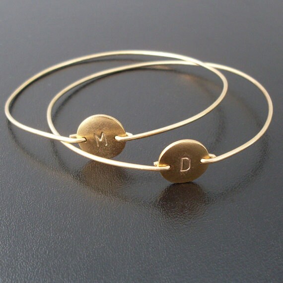 Personalized Friendship Bracelet Set, Gold, 2 Custom Initial Bangles, Best Friend Bracelet Gift, Friendship Jewelry, Best Friend Jewelry