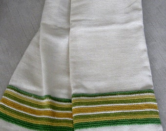 vintage off white kitchen curtains with green and yellow trim